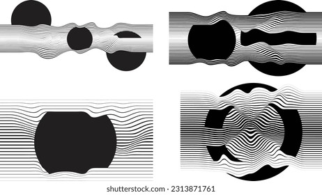 Abstract motion graphic design background . Black circle and horizontal lines . Transition shapes . Movement composition . Vector illustration