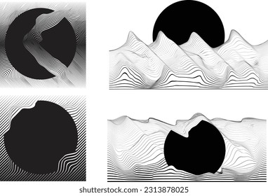 Abstract motion graphic design background . Black circle and horizontal lines . Transition shapes . Movement composition . Vector illustration