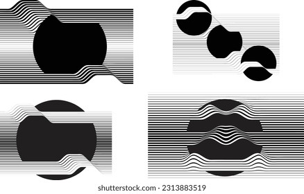 Abstract motion graphic design background . Black circle and horizontal lines . Transition shapes . Movement composition . Vector illustration