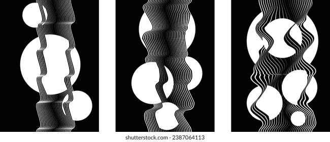 Abstract motion graphic design background . Black circle and horizontal lines . Transition shapes . Movement composition . Vector illustration
