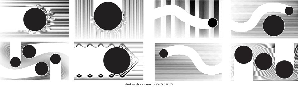 Resumen del fondo de diseño gráfico de movimiento. Círculo negro y líneas horizontales. Formas de transición. Composición del movimiento. Ilustración del vector