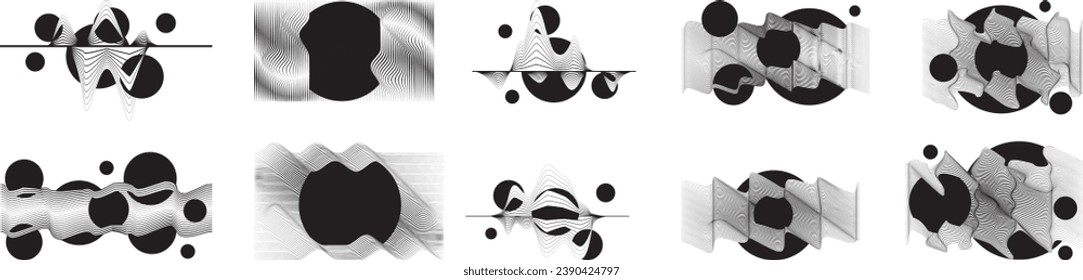 Abstract motion graphic design background . Black circle and horizontal lines . Transition shapes . Movement composition . Vector illustration
