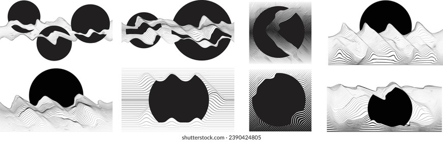 Abstract motion graphic design background . Black circle and horizontal lines . Transition shapes . Movement composition . Vector illustration