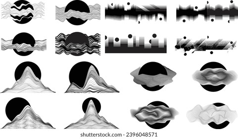 Abstract motion graphic design background . Black circle and horizontal lines . Transition shapes . Movement composition . Vector illustration
