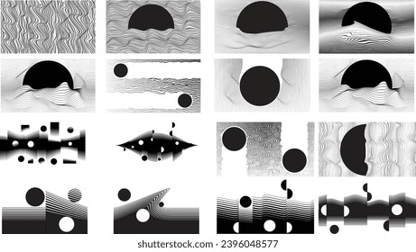 Abstract motion graphic design background . Black circle and horizontal lines . Transition shapes . Movement composition . Vector illustration