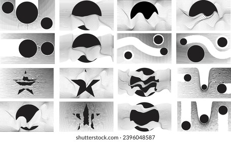 Abstract motion graphic design background . Black circle and horizontal lines . Transition shapes . Movement composition . Vector illustration