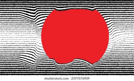 Abstract motion graphic design background . Black circle and horizontal lines . Transition shapes . Wavy lines.  Movement composition . Roughen lines and circles combination. Vector illustration
