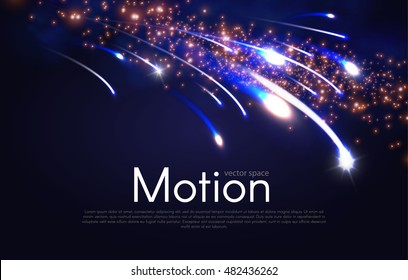 Abstract Motion Light Background. Magic Neon Fireworks Light. Shining Laser Line Space. Colorful Waves. Vector illustration