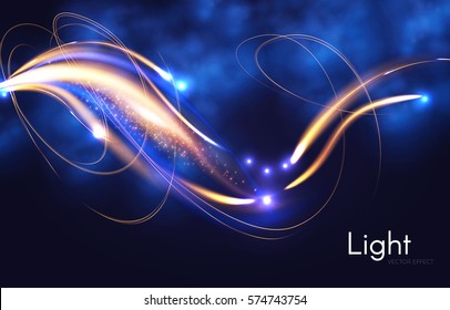 Abstract Motion Light Effect. Futuristic Wave Flash. Shining Space. Vector illustration