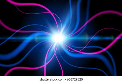 Abstract Motion Light Effect. Futuristic Wave Flash. Shining Space. Realistic Elements. Template Cover Flyers Print Web Banner. Vector Illustration Black Background.