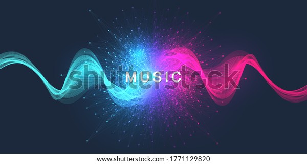 Abstract motion sound wave lines and dots dynamic\
vector background. Spiral pulse sound wave rhythm. Music wave\
poster design
