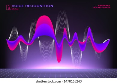 Abstract Motion Sound Wave Vector Background. Voice Recognition Illustration with a Modern Icon. 