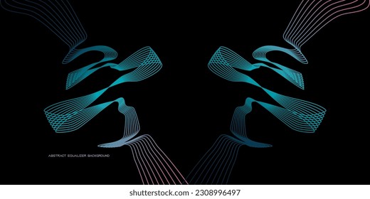 abstract motion sound waves equlizer colorful purple green blue isolated on black background. Vector illustration in the concept of sound, voice, music