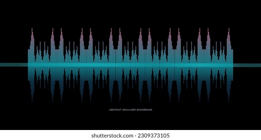 abstract motion sound waves equlizer colorful purple green blue isolated on black background. Vector illustration in the concept of sound, voice, music