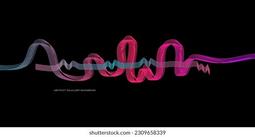 abstract motion sound waves equlizer colorful purple green blue isolated on black background. Vector illustration in the concept of sound, voice, music