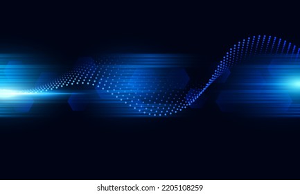 Flujo de onda de movimiento abstracto en fondo de efecto luz azul