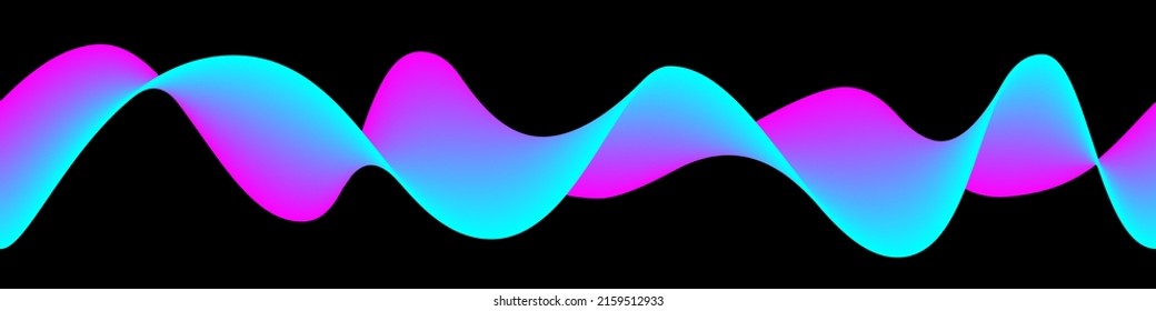 Abstract motion wave vector illustration. Pink and blue design element for party, music or technology modern concept isolated on black background.