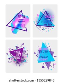 Abstract motivational set of banners, cards vector illustration. Minimalistic design, creative concept. Geometric element. Only I can change my life. Fall down seven times stand up eight.