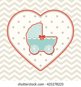 Abstract motive with stroller on heart shape on chevron background, vector illustration, eps 10 with transparency