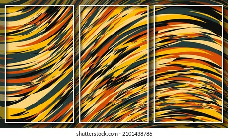 Abstract motley art triptych. A beautiful panel for interior decoration, corporate designs, blogs, postcards, posters and your other projects. Vector. 