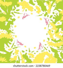 Abstract motley blots in trendy bright spring hues in watercolor manner. Background texture. Frame