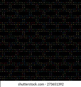 Abstract motley seamless pattern with dotted rectangles on a black background. Vector eps 10.