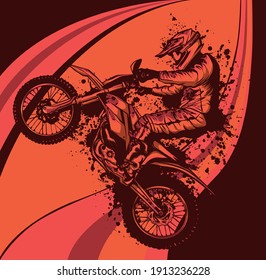 abstract Motocross biker jumping background, vector illustration