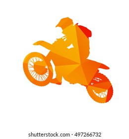 Abstract motocross rider, polygonal vector silhouette