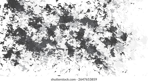 Fundo manchado abstrato com texturas de formas cinzentas e escuras espalhadas contra um fundo branco, criando um padrão visualmente estimulante e único que evoca uma sensação de dinamismo artístico