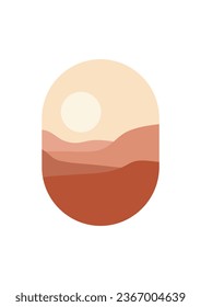 Abstract Mountain Aesthetic Backgrounds Landscapes. Desert abstract bohemian. Modern background flat design, contemporary boho sun moon mountains and cactus minimalist wall decor. Vector art print