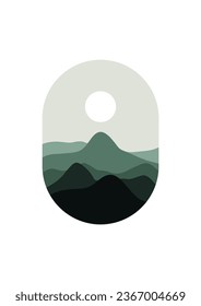 Abstract Mountain Aesthetic Backgrounds Landscapes. Desert abstract bohemian. Modern background flat design, contemporary boho sun moon mountains and cactus minimalist wall decor. Vector art print