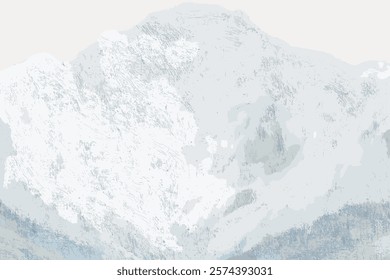 Abstract mountain art with snowy peaks. Mountain landscape in soft blues and whites. Snowy mountain scene with abstract, textured design. Vintage illustration isolated on white, vector.