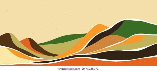Abstract Mountain background. Mid century modern wall art. Mountain, Hills, sun. vector illustrations