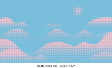 Abstract mountain background vector. Mountain landscape with fading dot effect, gradient dot grunge texture. Sand effect hills art wallpaper design for print, wall art, cover and interior.