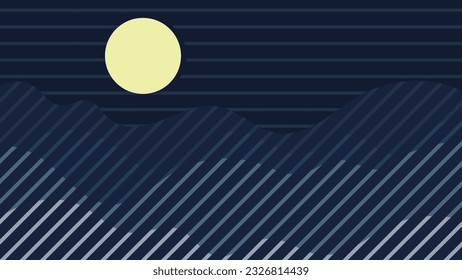Abstract mountain background vector. Mountain landscape with fading line effect, line art, line grunge texture, moon. Blue hills art wallpaper design for print, wall art, cover and interior.