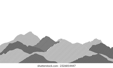 Abstract mountain background vector. Mountain landscape with line effect, halftone, line art texture. Black and white hills art wallpaper design for print, wall art, cover and interior.
