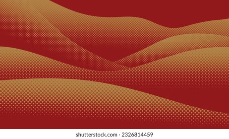 Abstract mountain background vector. Mountain landscape with fading dot effect, halftone, dot grunge texture. Red and gold hills art wallpaper design for print, wall art, cover and interior.