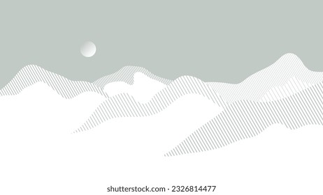 Abstract mountain background vector. Mountain landscape with line effect, halftone, line art texture, moon. color hills art wallpaper design for print, wall art, cover and interior.