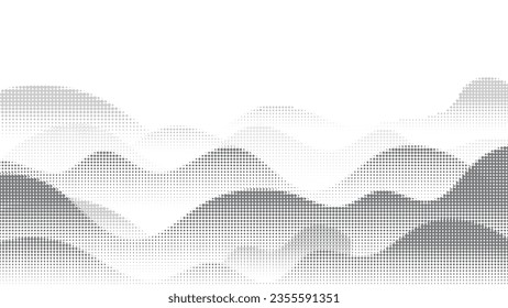 Abstract mountain background vector. Mountain landscape with fading dot effect, gradient dot grunge texture. Sand effect hills art wallpaper design for print, wall art, cover and interior.