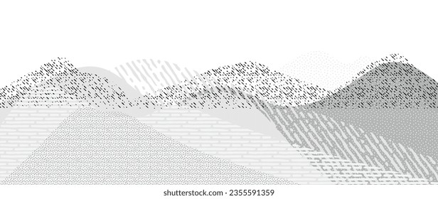Abstract mountain background vector. Mountain landscape with fading dot effect, gradient dot grunge texture. Sand effect hills art wallpaper design for print, wall art, cover and interior.
