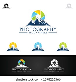 Abstract Mountain Camera Photography Logo Icon Vector Design Template