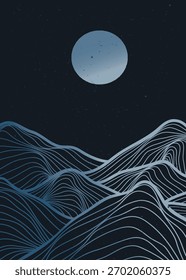 Abstract mountain. Creative minimalist modern line art print. Abstract contemporary aesthetic backgrounds landscapes. with mountain, forest, hill, sea, wave
