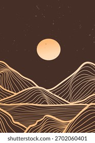 Abstract mountain. Creative minimalist modern line art print. Abstract contemporary aesthetic backgrounds landscapes. with mountain, forest, hill, sea, wave