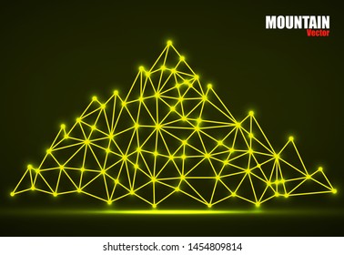 Abstract mountain of glowing lines and dots. Polygonal mountain
