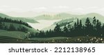 Abstract mountain and golden line arts background vector. Watercolor oriental style, landscape, sky, trees, hills with gold, curve lines texture. Wall art design for home decor, wallpaper, prints.