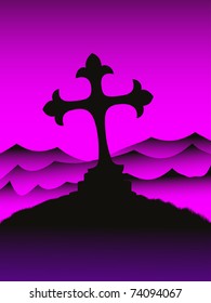 abstract mountain hill background with isolated cross