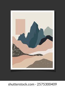 Abstract mountain illustration with grunge texture