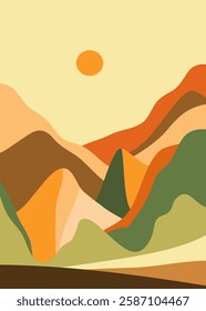 Abstract mountain illustrations. Flat design style. Mid century modern minimalist art print. Abstract backgrounds landscape  use for print art, poster, cover, banner