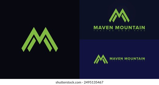 Abstract mountain initial letter M or MM in green color isolated on multiple background colors. The logo is suitable for clothing company logo design inspiration templates.