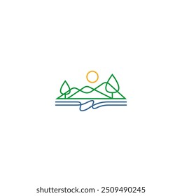 Abstrato montanha lago minimalista linha arte logotipo design